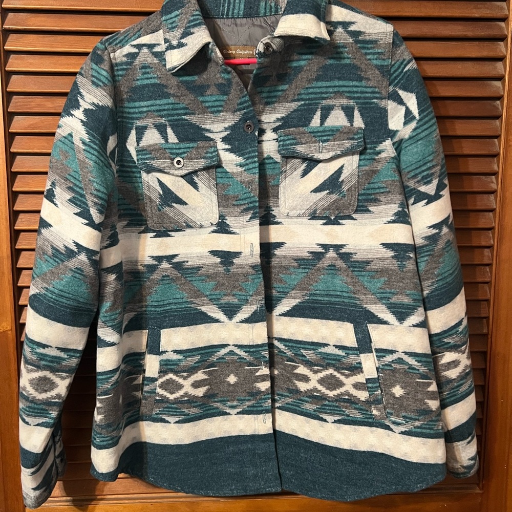 Teal and Gray Geometric Pattern Jacket